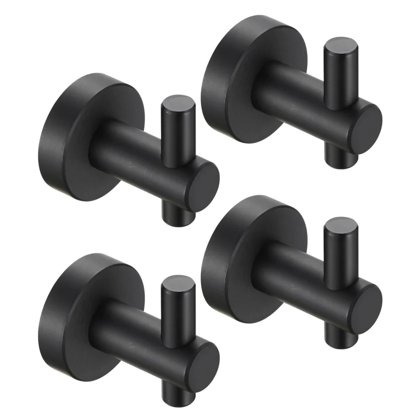 Round Base Wall Hanging Hook With Screws Matte Black 4 Pack