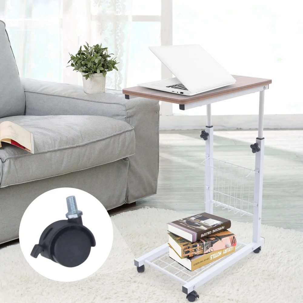 ZhdnBhnos Height Adjustable C Shape Rolling Tray Overbed Table Movable Couch End Table