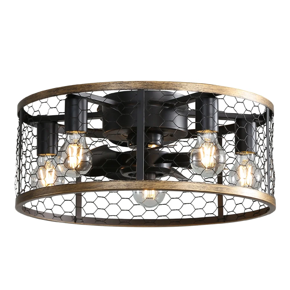 20 Inch Indoor Caged Remote Control LED Bulb Ceiling Fan Black Metallic