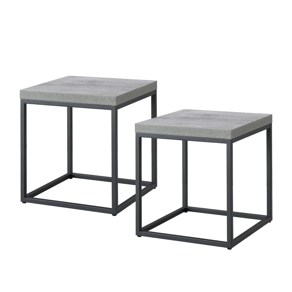 18 Grey Square End Table Set of 2 Gray Concrete Extra Thick 1.6 Tabletop Modern Industrial Side Table Nightstand