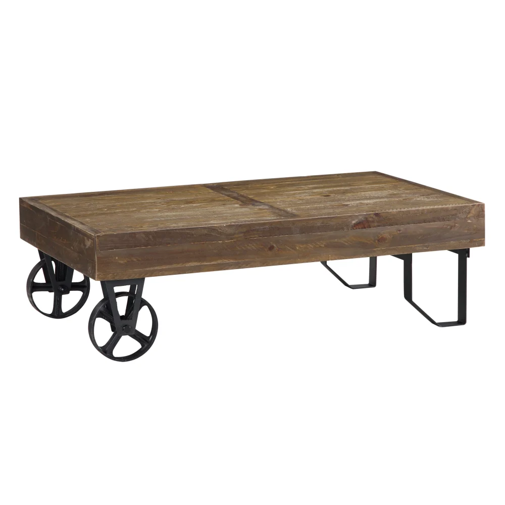 Canberra Industrial Coffee Table in Pine Rustic Brown - Modern Farmhouse Design