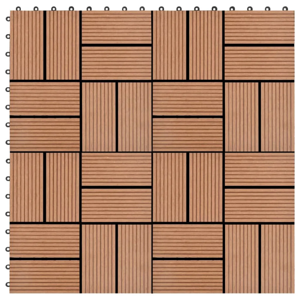11 Pieces Decking Tiles WPC 11.8x11.8 Inches 1 Square Meter Brown Outdoor Flooring