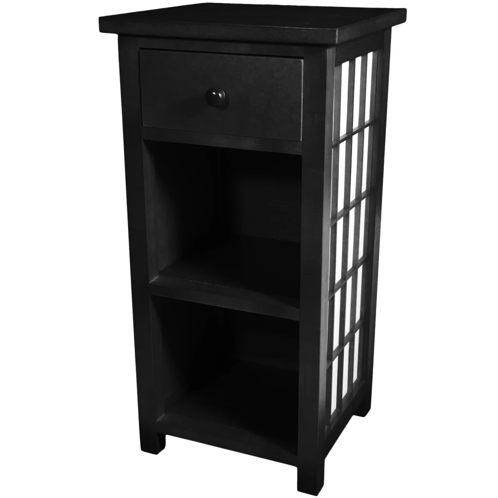 30 Japanese Shoji Design End Table with Shelves - Black Finish