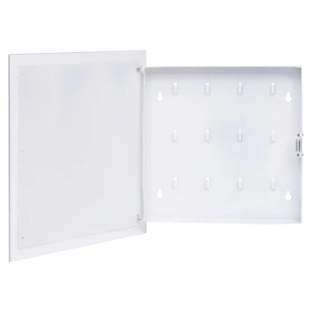 Key Box with Magnetic Board 13.8x13.8x1.6 Inches White Wall Organizer