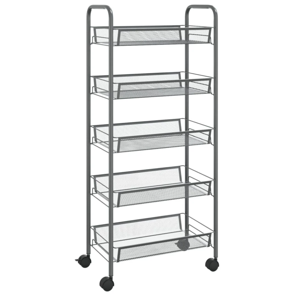 5-Tier Kitchen Trolley Gray 18.1x10.2x41.3 Inches Iron Rolling Storage Cart