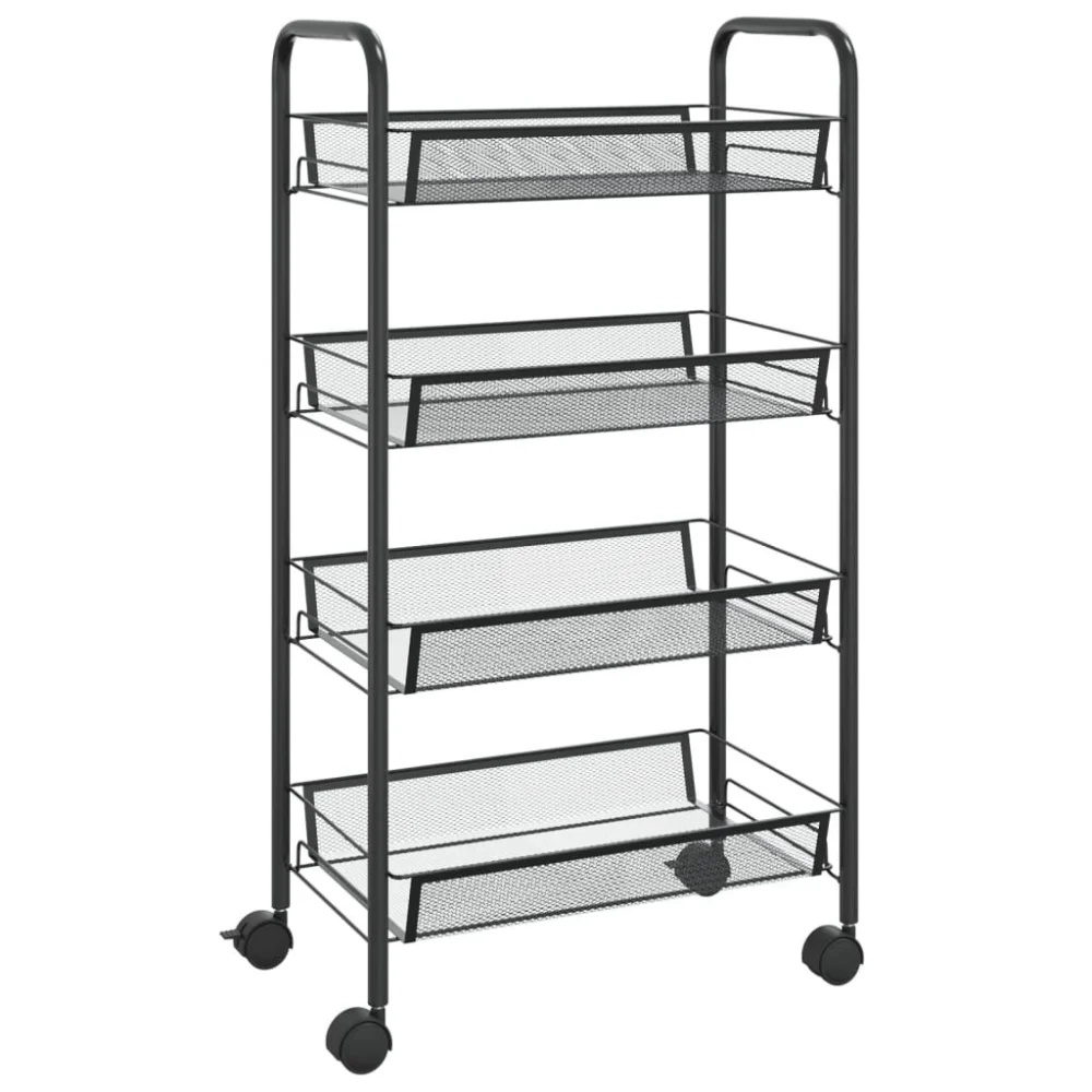 Black 4 Tier Kitchen Trolley 18.1 Inch Wide Iron Storage Cart