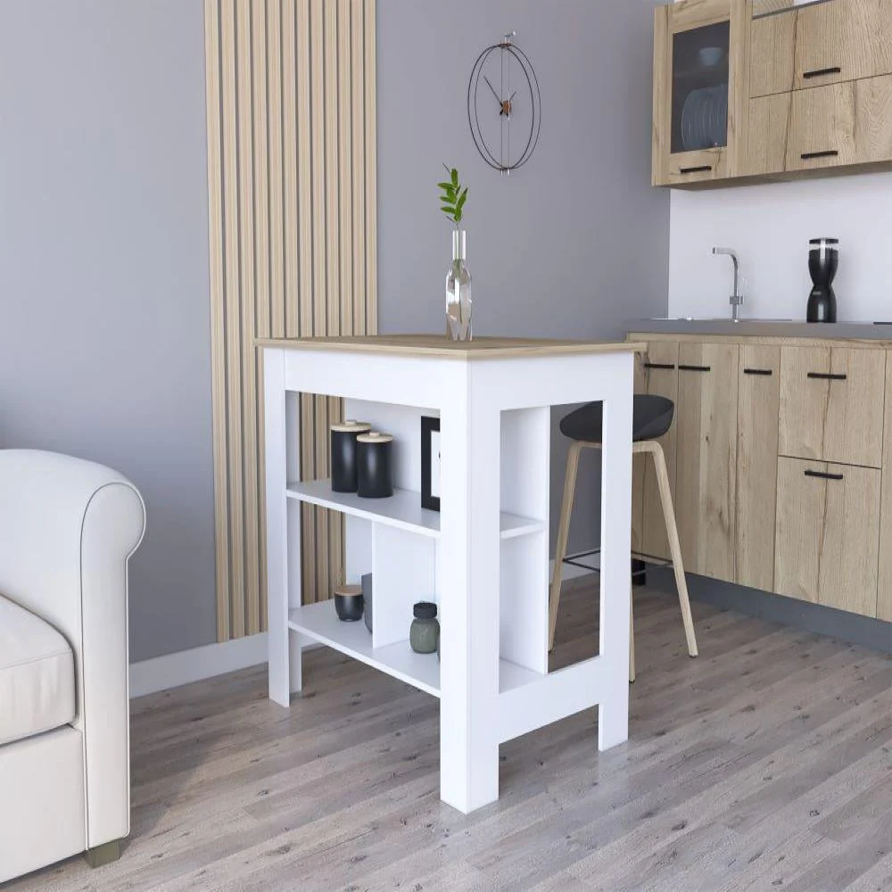 Treevol Furniture Kitchen Island Dozza Indoor Manufactured Wood White Light Oak Finish