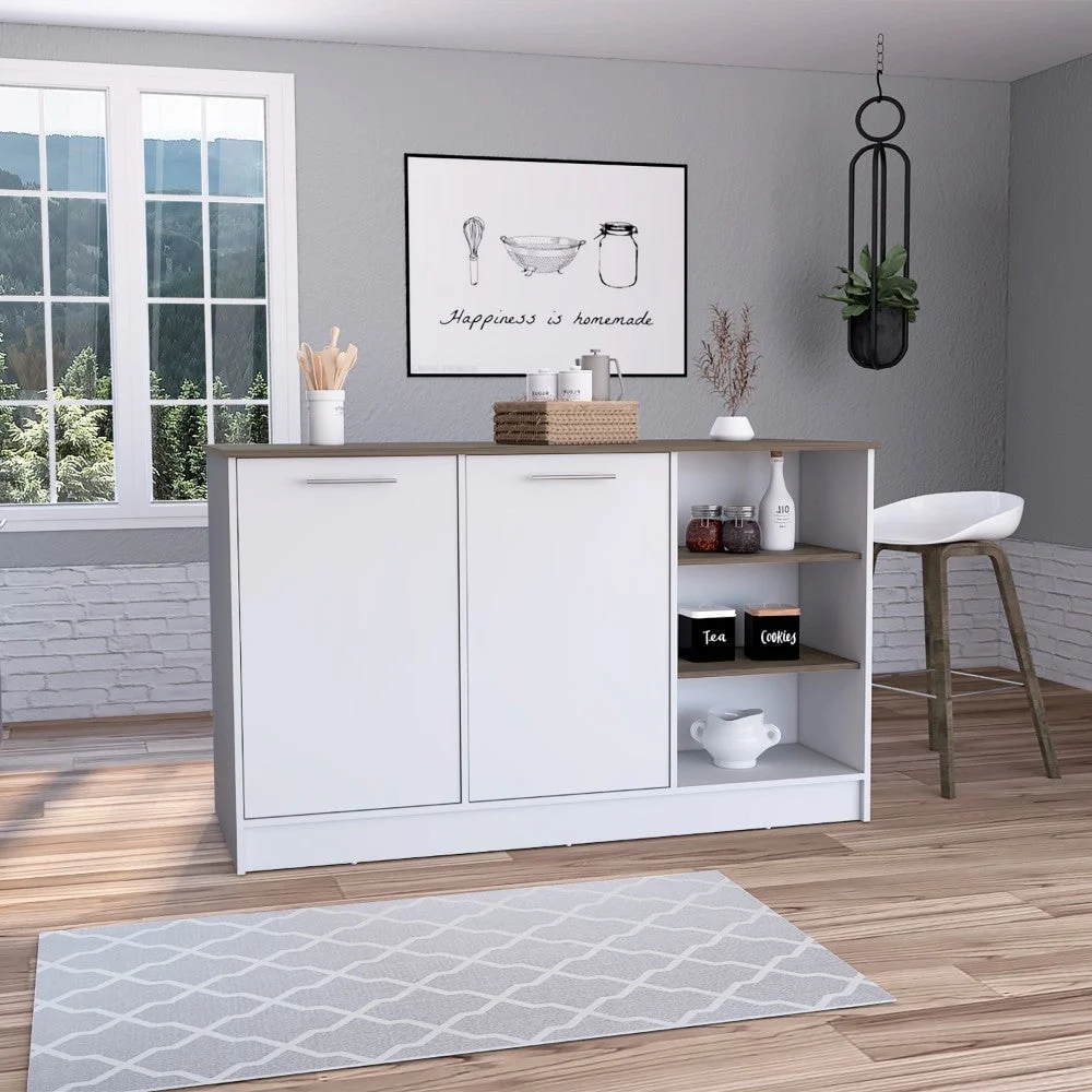Treevol Furniture Kitchen Island Teramo with Three Open Shelves White Dark Brown Finish