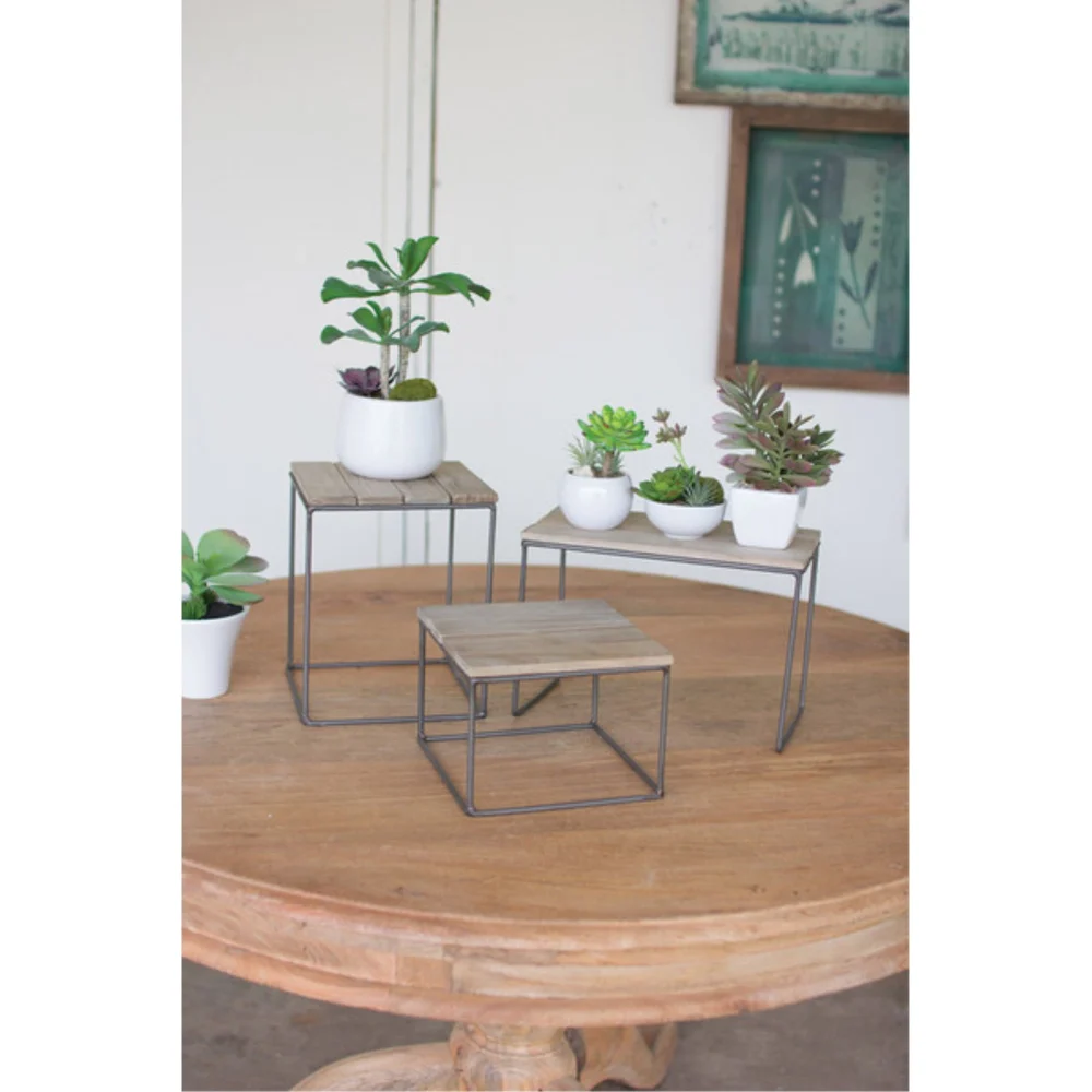 Kalalou Set of 3 Wood and Metal Table Top Risers CQ6776