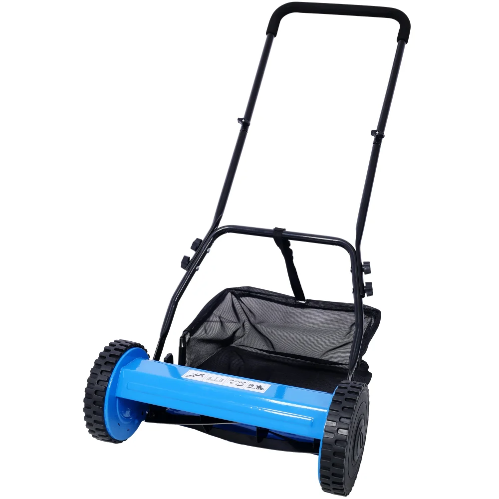 16 Inch 5 Blade Push Reel Lawn Mower with Grass Catcher Blue Hue