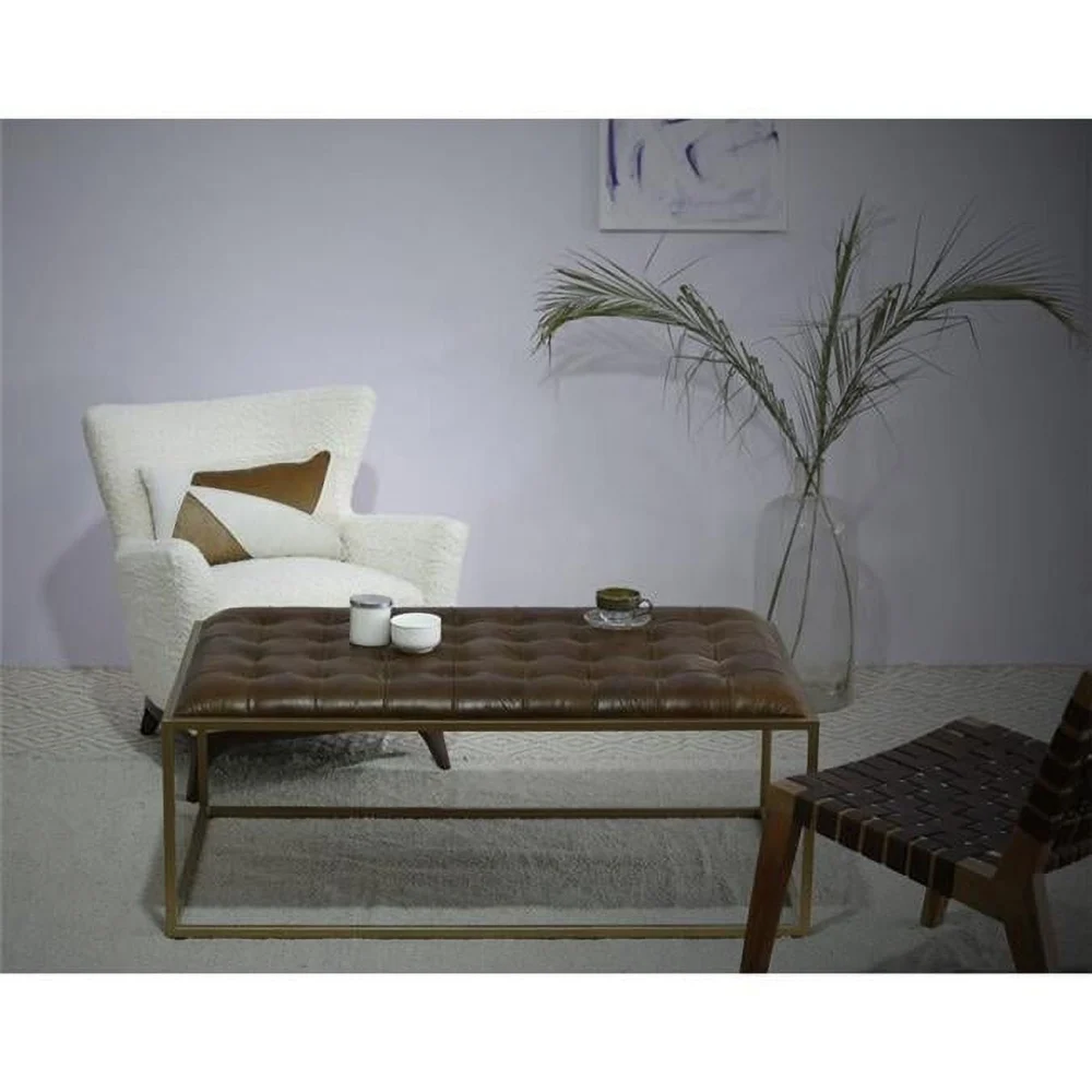 48 in Brown Genuine Tufted Leather Iron Coffee Table
