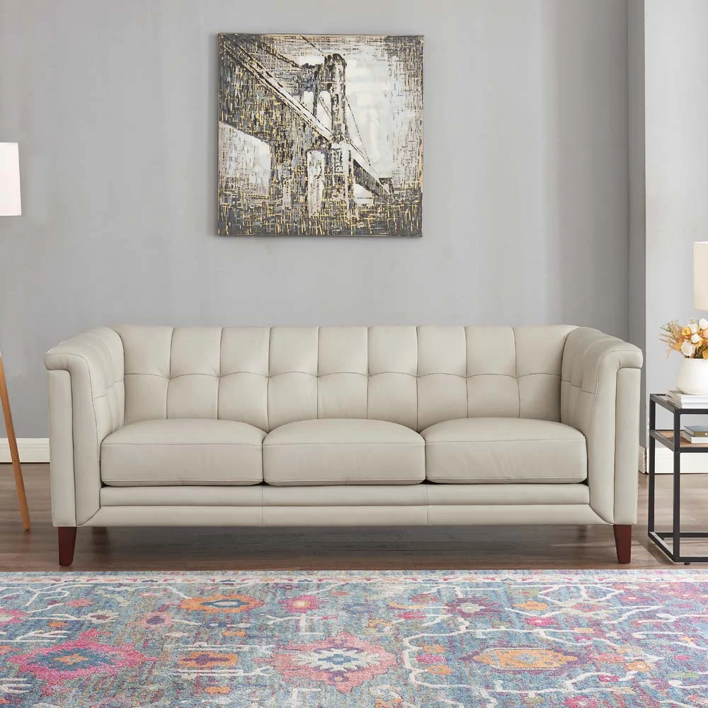 Beige Arvo Hide Sofa with Down Filling Authentic Hide 3 Seater