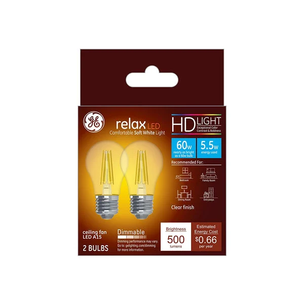 GE 36980 Relax HD LED Bulbs 5.5 Watt Soft White Dimmable Light Bulbs