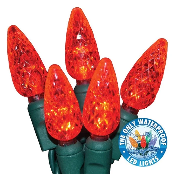 Holiday Bright Lights LED C6 Red Christmas Light Set 100 Bulbs Energy Efficient