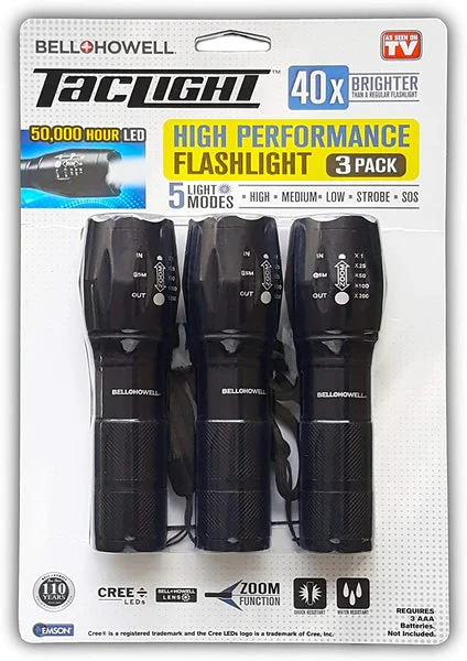 Bell + Howell 7000 As Seen On TV Taclight Flashlight Black High Power LED