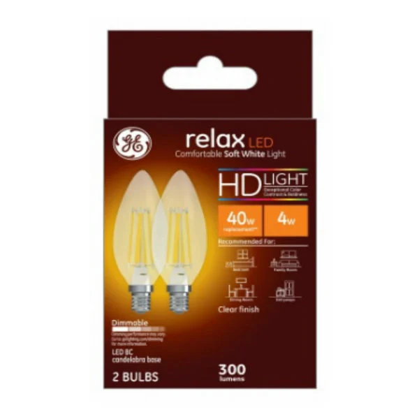 GE 31740 Relax HD LED Light Bulb 4 Watt Soft White Dimmable Energy Efficient