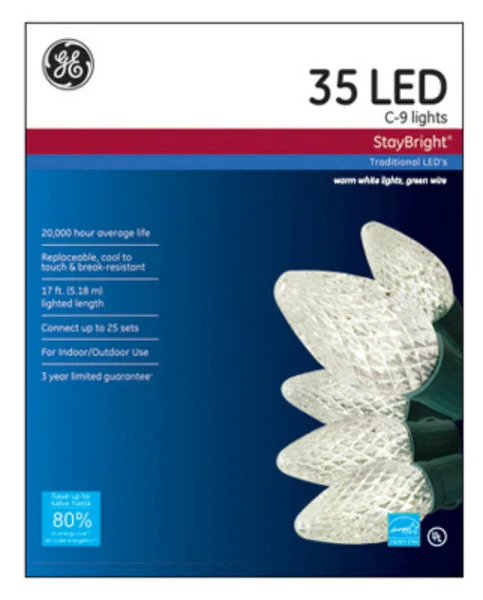 GE Lighting GE90936 StayBright C9 LED Christmas Light Set 35 Lights
