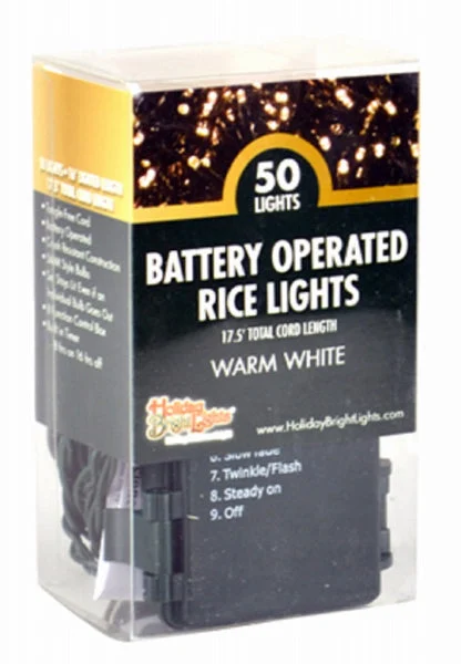 Holiday Bright Lights BO5M-50GPVCWW Warm White LED Rice Light Set for Christmas