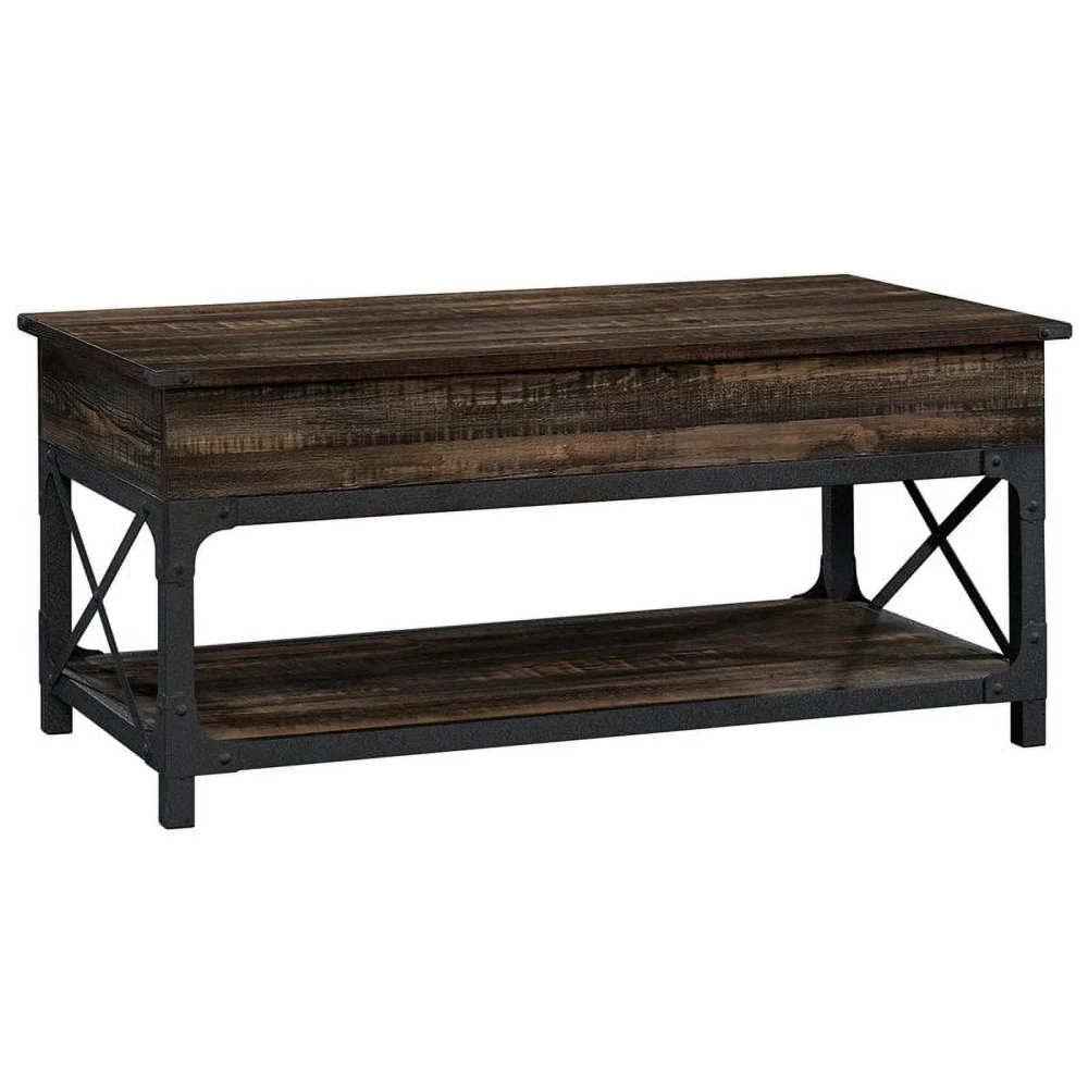 Pemberly Row Wood and Metal Lift-Top Coffee Table in Carbon Oak Black