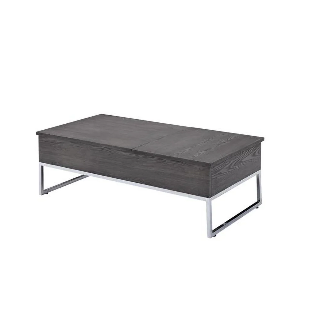 47 Inch Chrome Gray Oak Rectangular Lift Top Coffee Table