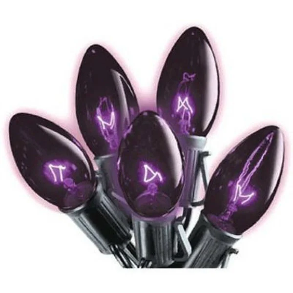 Sylvania V32528 Halloween Pink Purple C9 25-Light Set with Black Wire 25 Feet