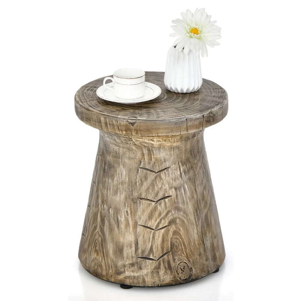 YYAo Live Edge Stool Weather Resistant Rock End Table Wood Grain Accent Table