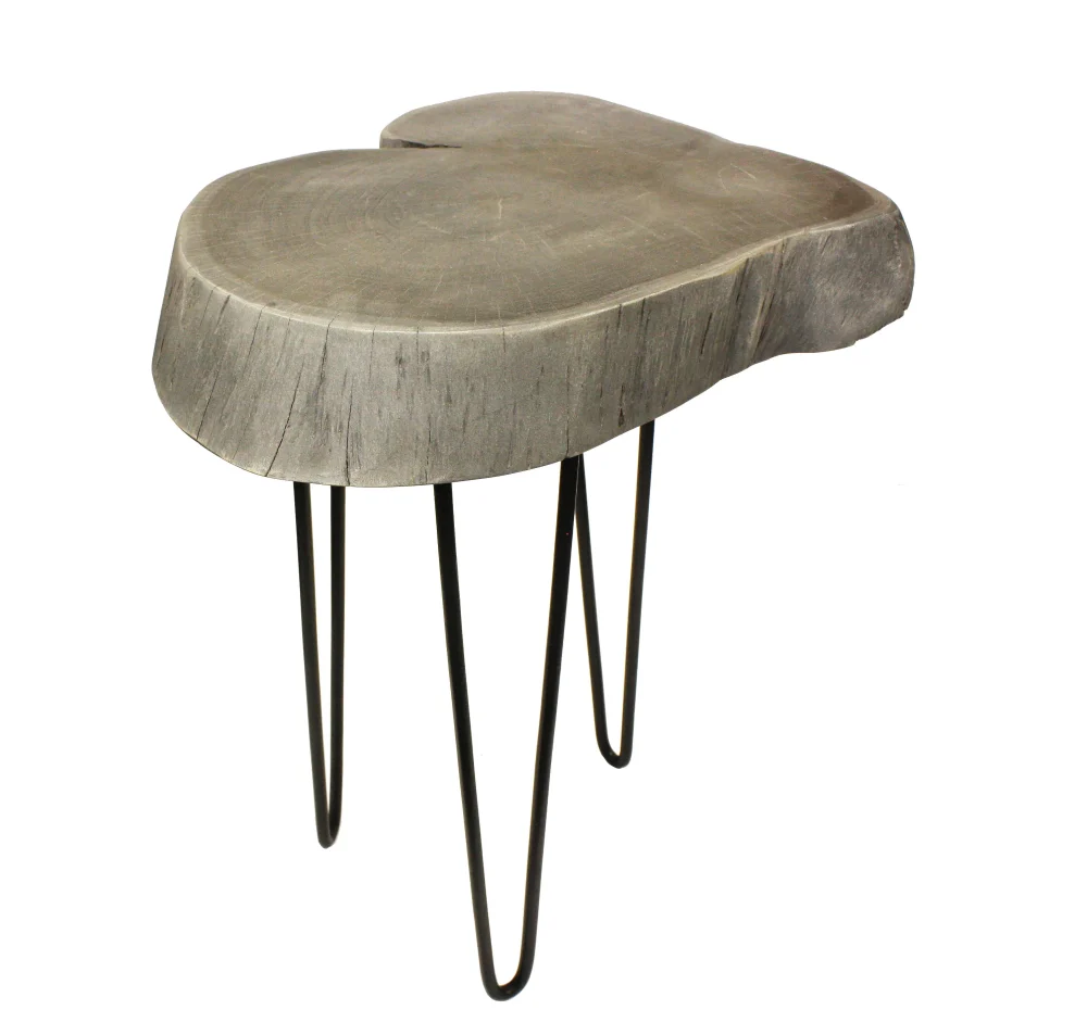 Mountain Woods Live Edge Side Table Stool Hand Selected Organic Acacia Wood Modern Grey Finished 17X17X20