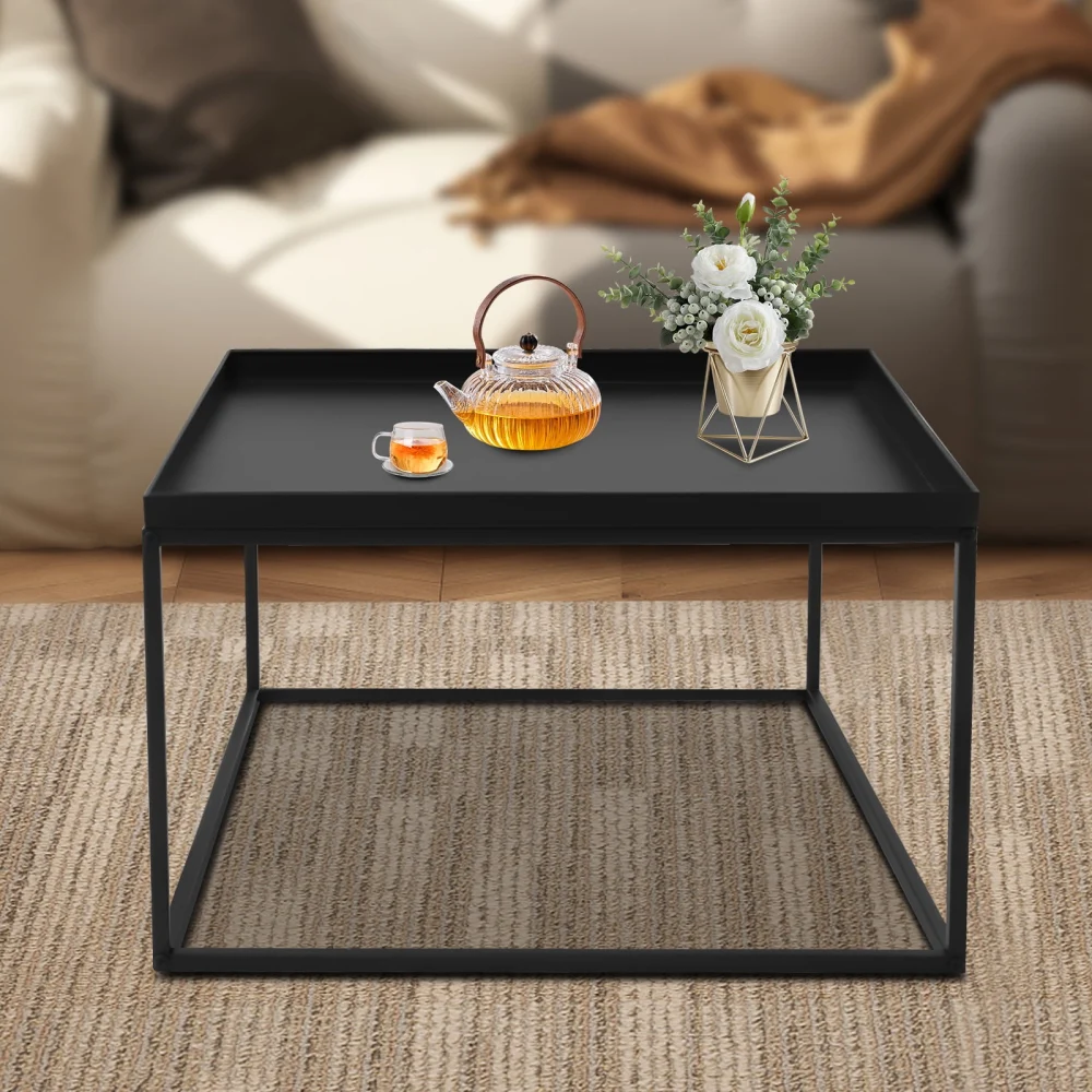 Miumaeov Metal Tray End Table Square Coffee Side Table Anti-Rust and Waterproof Black