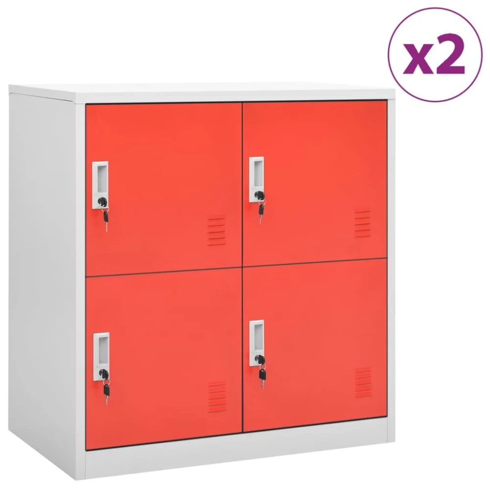 2 Pcs Light Gray and Red Steel Locker Cabinets 35.4x17.7x36.4 Inches School Gym Storage