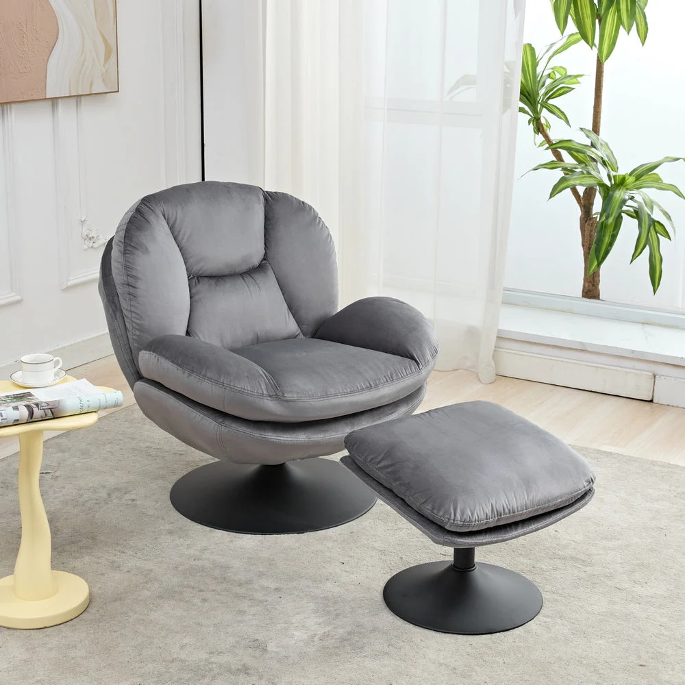39A Rocking And Swivel Leisure Chair Lounge Chair Velvet Grey Hue Comfortable Seating
