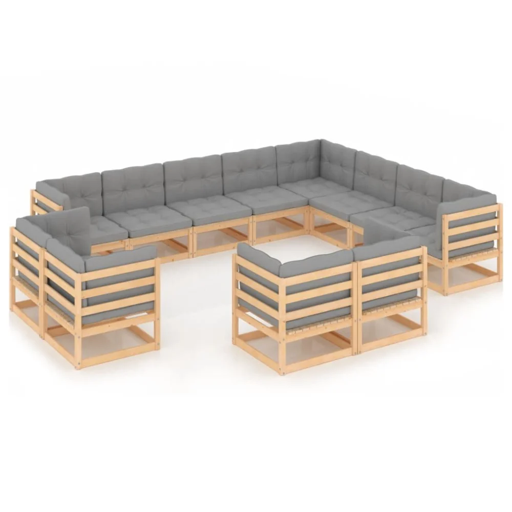 12 Piece Patio Lounge Set with Cushions Solid Pinewood Outdoor Furniture