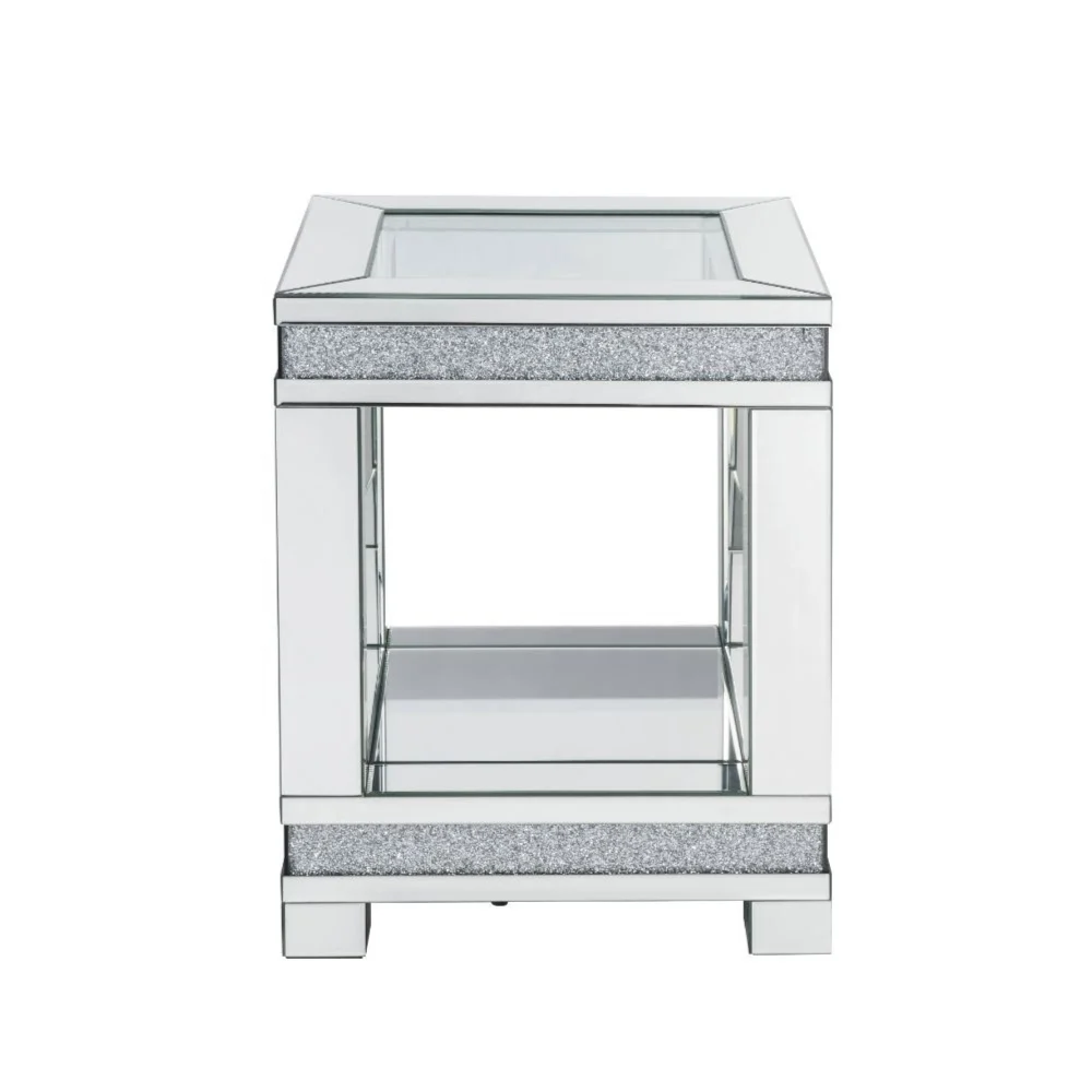 ACME Noralie End Table in Mirrored and Faux Diamonds