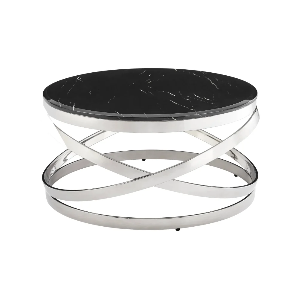 Aurora Chic Coffee Table Chrome and Black Marble Finish for Elegant Decor