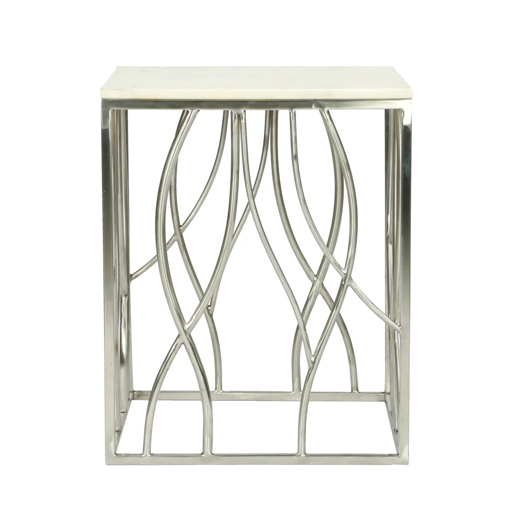 Roundhill Furniture Kameral 22.5 Inch Tall Marble Square End Table Accent Table