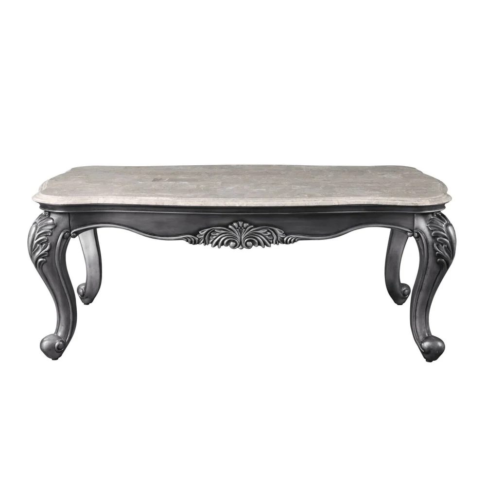 ACME Ariadne Rectangular Marble Top Wooden Coffee Table Platinum Gray