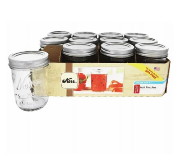 Kerr 2139394 Regular Mouth Mason Jars 8 Ounce 12 Pack for Canning Storage Crafts