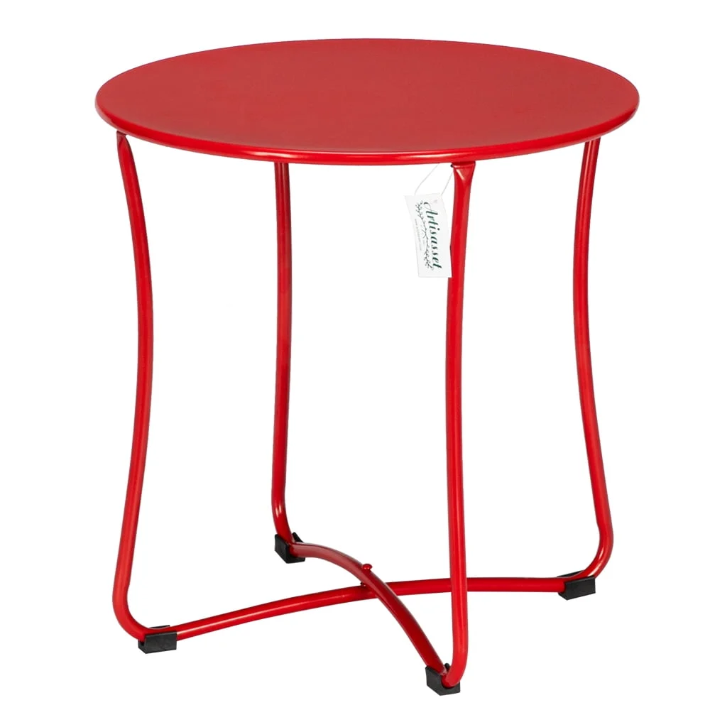 18 Inch Metal Countertop Small Round Table Terrace Wrought Iron Side Table Red