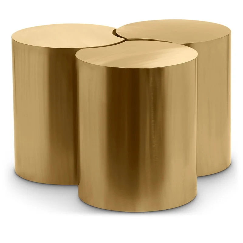 Meridian Furniture Dimple 3 Piece Gold Iron Metal Coffee Table Set