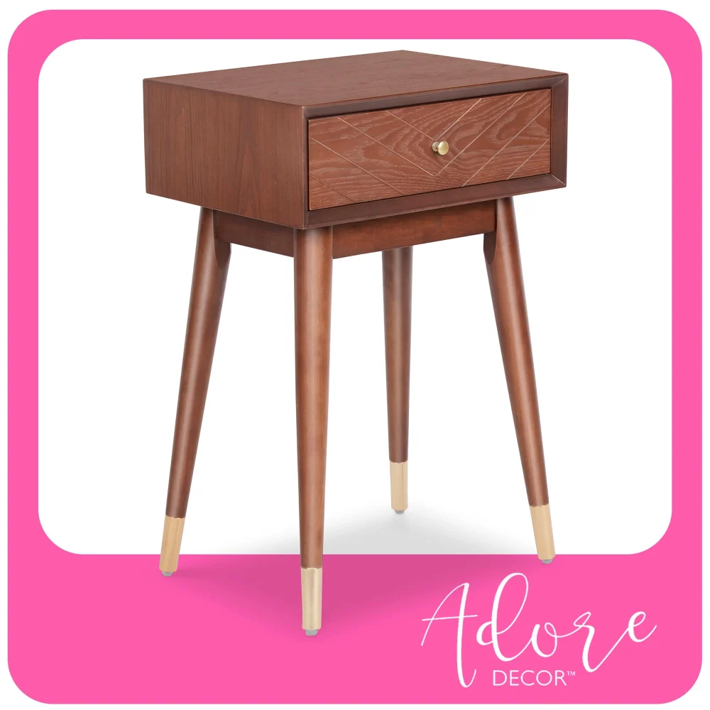 Adore Decor Sutton Mid-Century Modern Side Table Walnut Brown