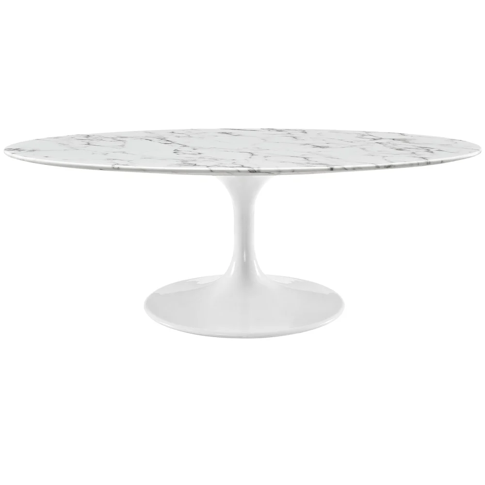 Modern Contemporary Urban Design Mid Century Oval Coffee Table White Metal Wood