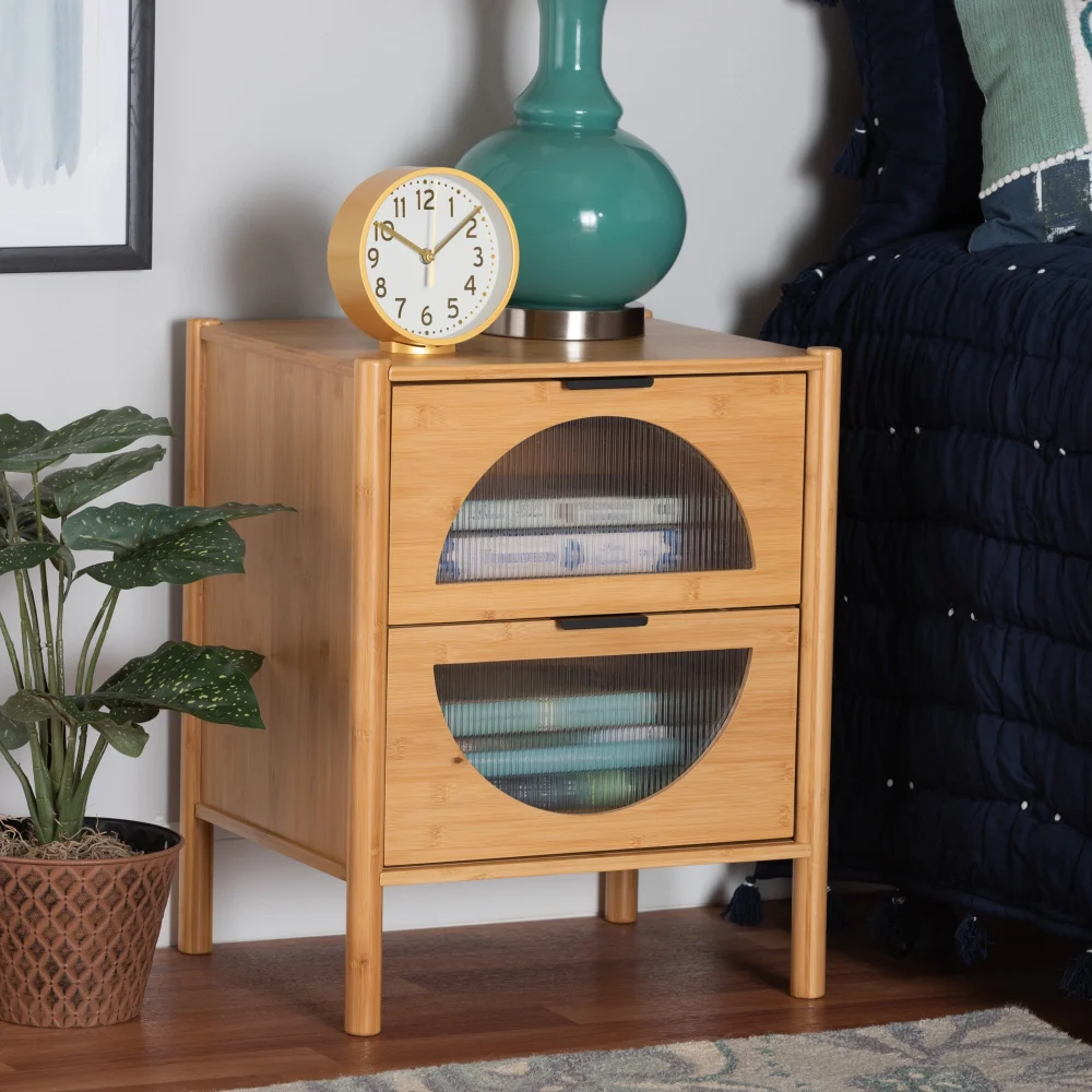 Baxton Studio Naresh Mid-Century Modern Bamboo Wood 2-Drawer End Table Natural Brown