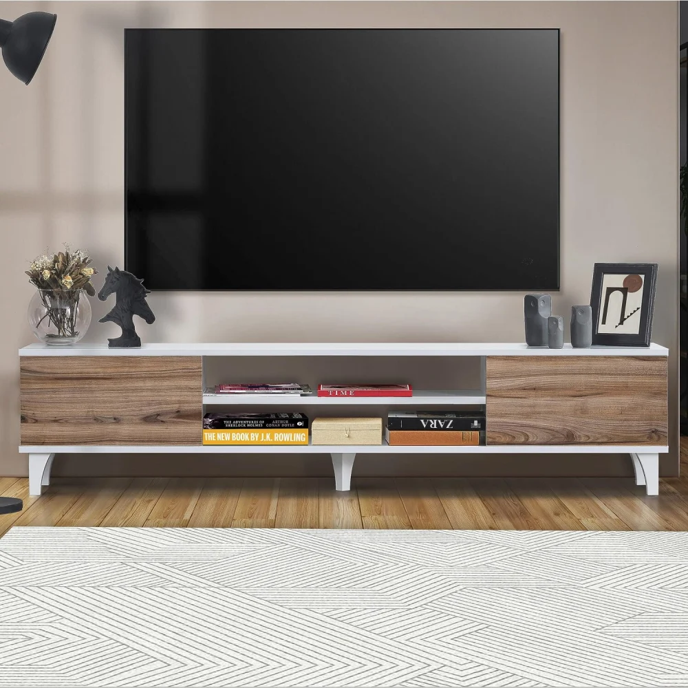 Atelier Mobili Mid Century Modern Farmhouse TV Stand Entertainment Center with Storage