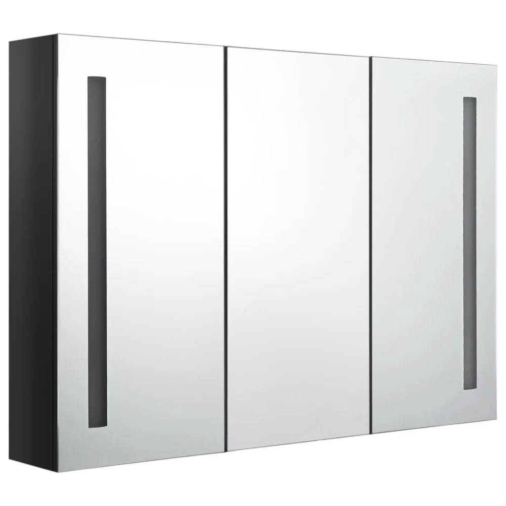 LED Bathroom Mirror Cabinet 35x5.5x24.4 Inches Shining Black with Dimmable Lights