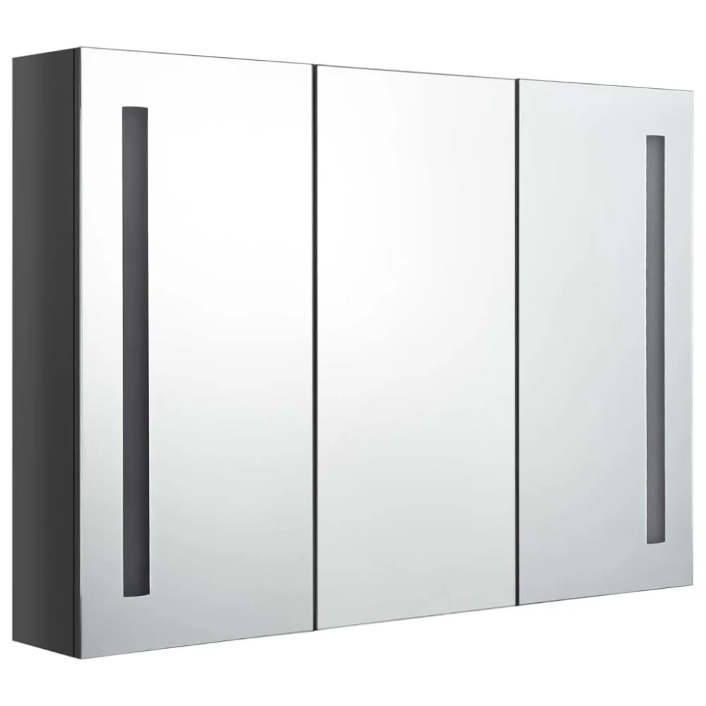 LED Bathroom Mirror Cabinet 35x5.5x24.4 Inches Shining Gray Large Storage Mirror