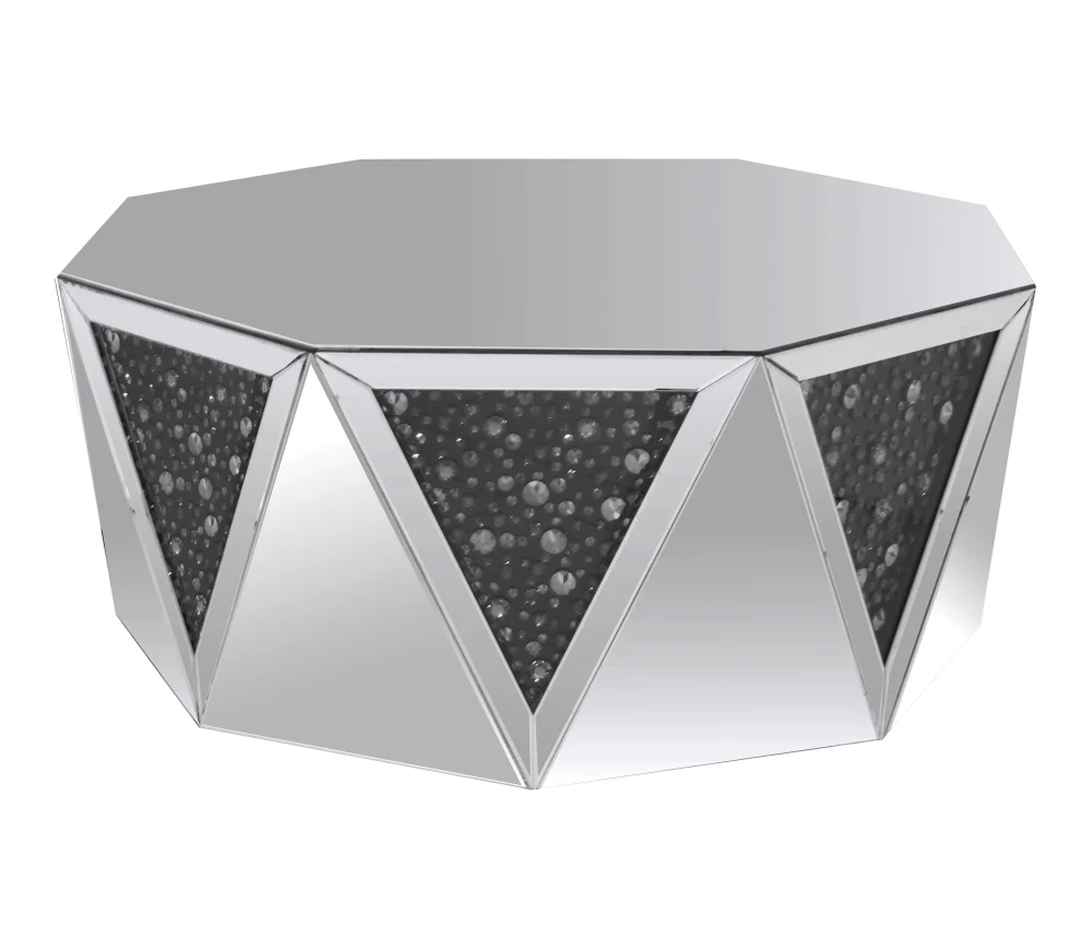 Octagonal Mirrored Top Coffee Table in Clear and Black