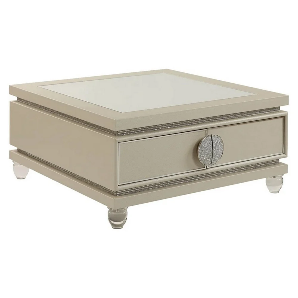 Beige Coffee Table with Faux Leather Wrapping and Acrylic Legs Modern Design