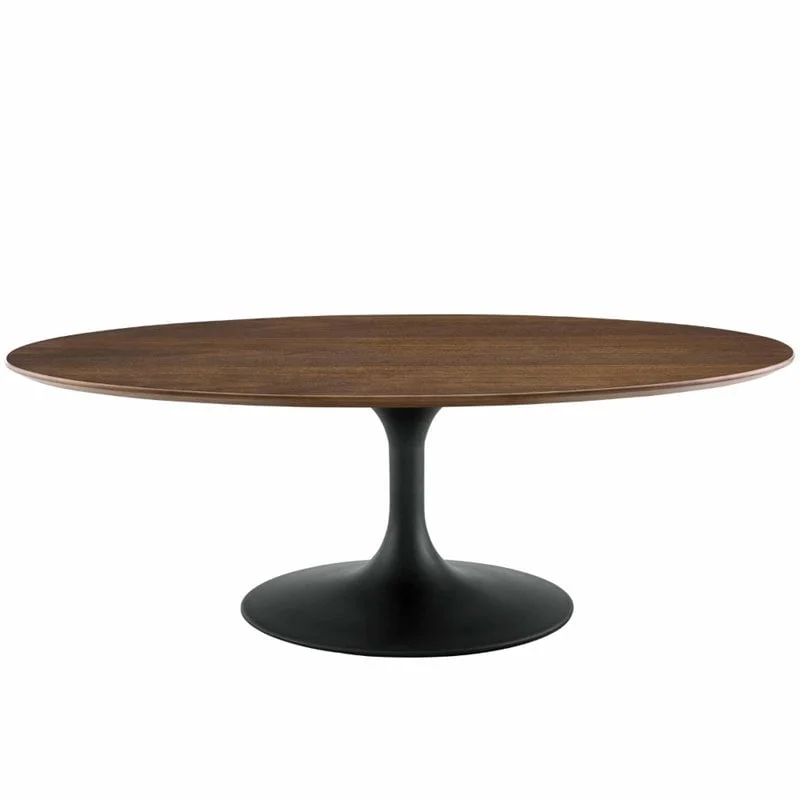 Pemberly Row 48 Inch Oval Top Modern Metal Coffee Table in Black Walnut Finish