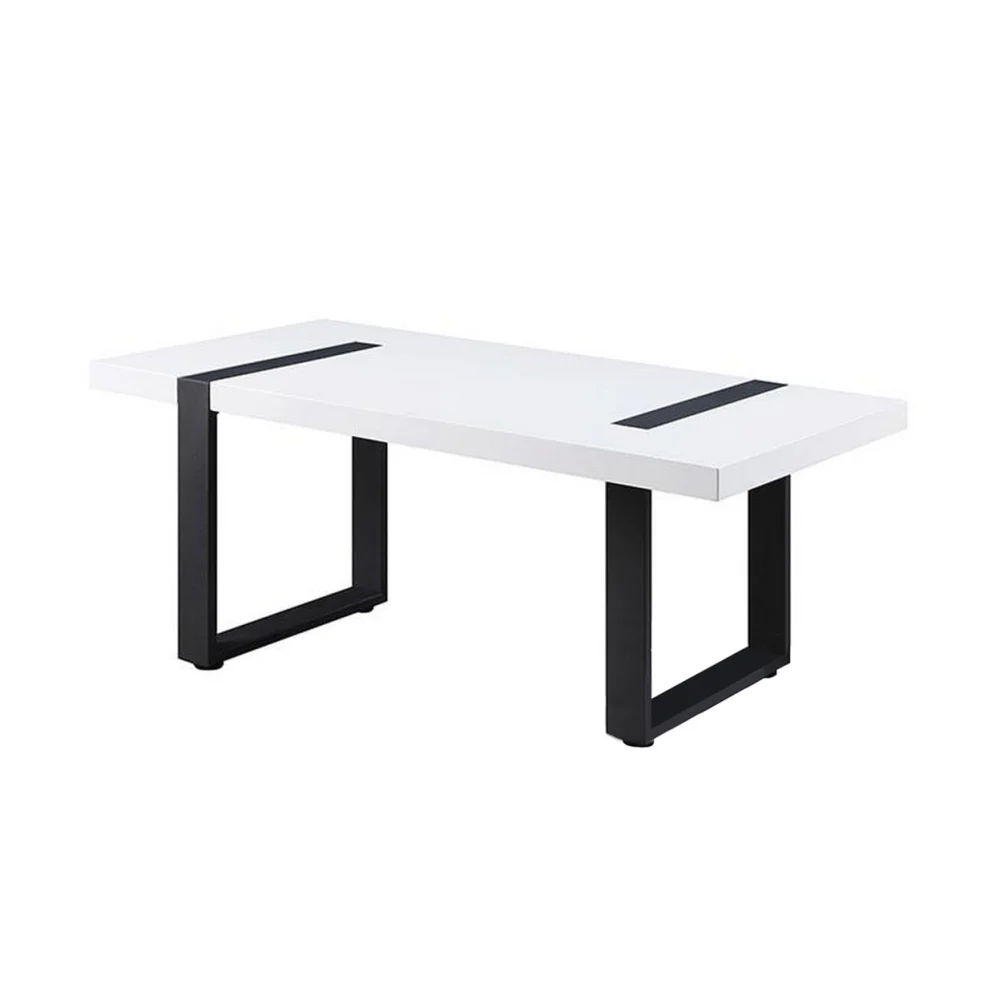 Two Tone Modern Coffee Table with Metal Legs in White and Black - Saltoro Sherpi
