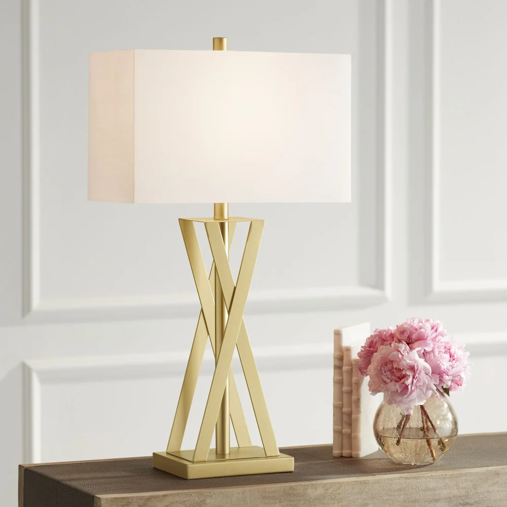 360 Lighting Rafael 29.5 Inch Geometric Modern Glam End Table Lamp Gold Finish with White Shade