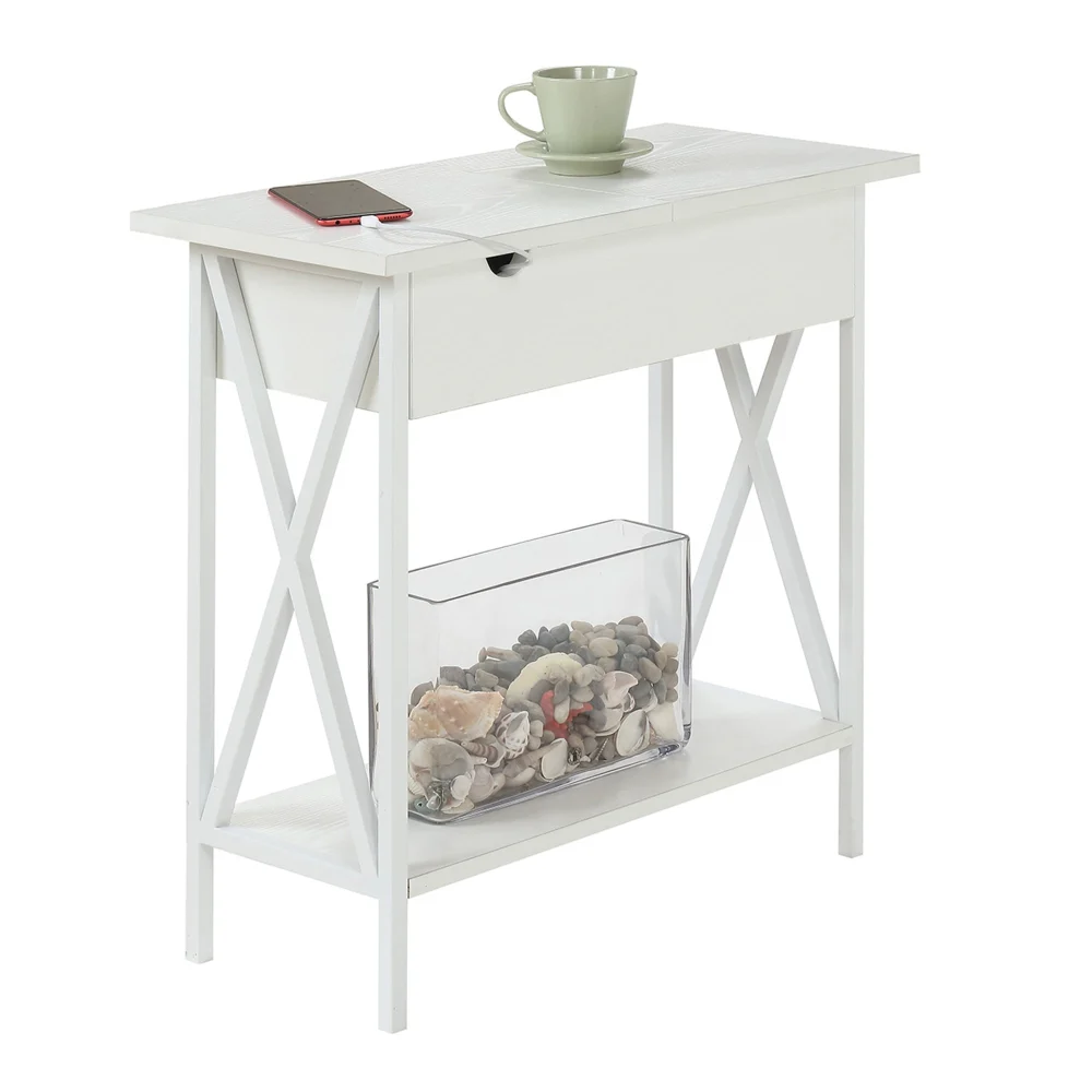 Ergode Tucson Flip Top End Table with Charging Station and Shelf